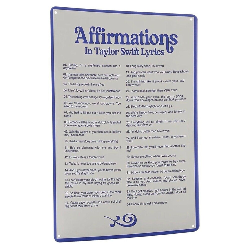 Affirmations Lyrics Metal Sign Aesthetic Music Album Wall Art Taylor Swift
